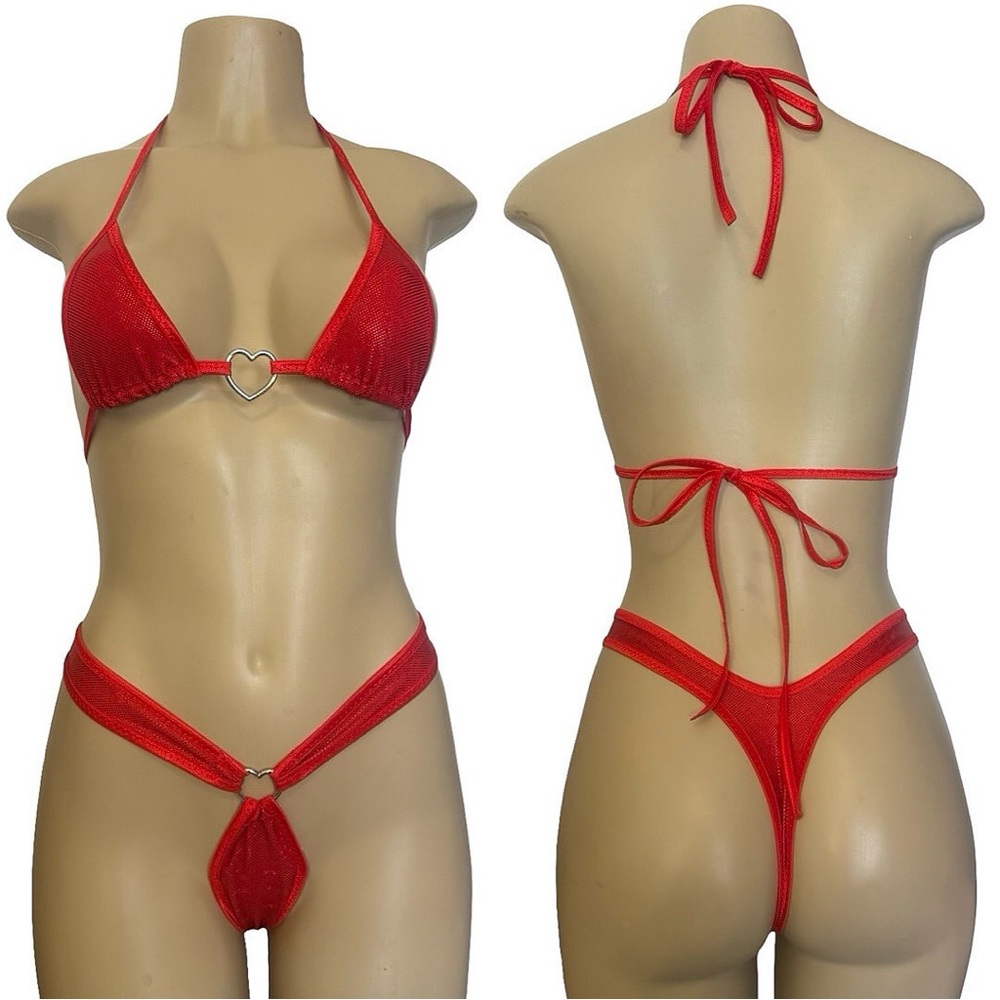 Red Heart Detail Bikini Set exotic Dancewear